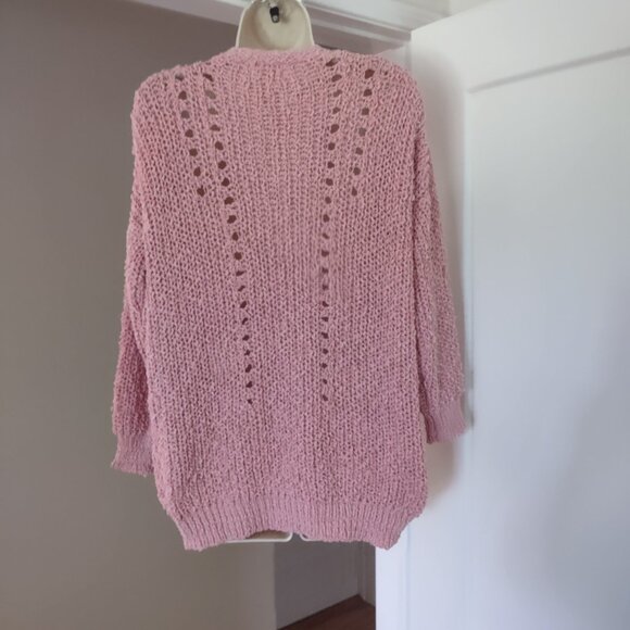 Adora Oversized Dusty Pink Rose Open Knit Cardigan Sweater Size S/M - Picture 2 of 6